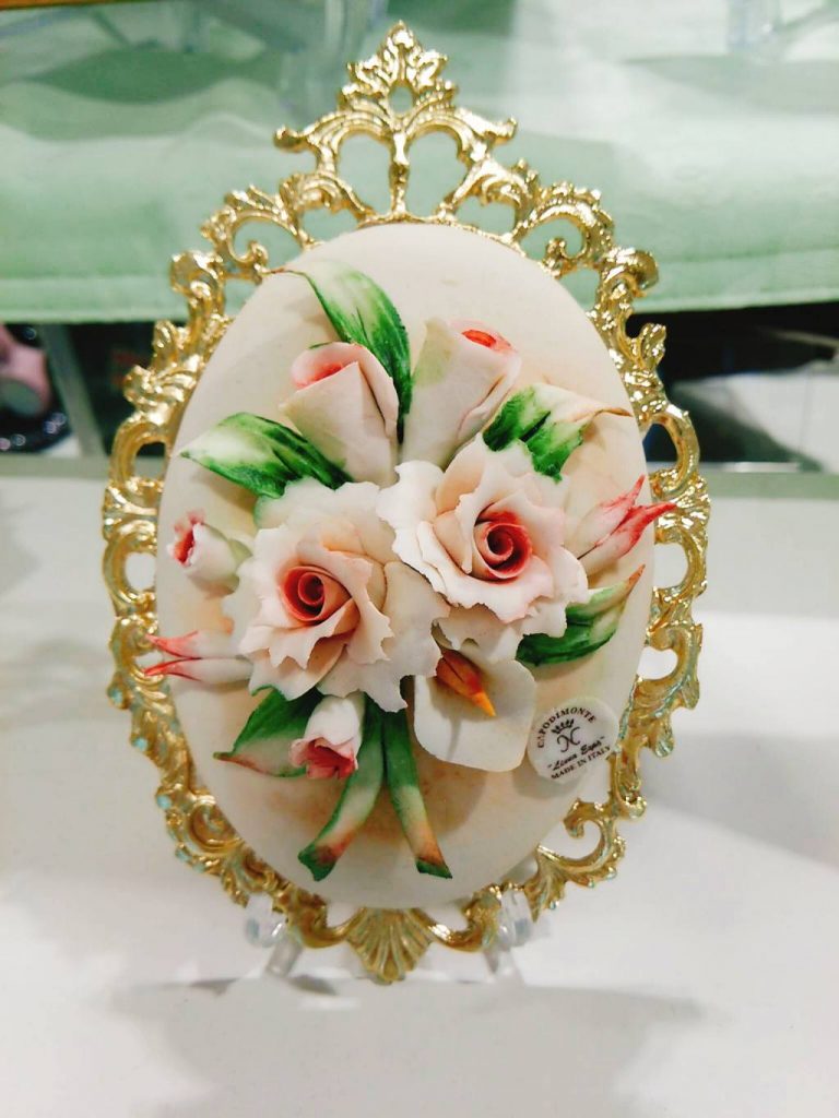 イタリア製 Capodimonteカポディモンテ 花瓶 陶花薔薇 ヴィンテージ