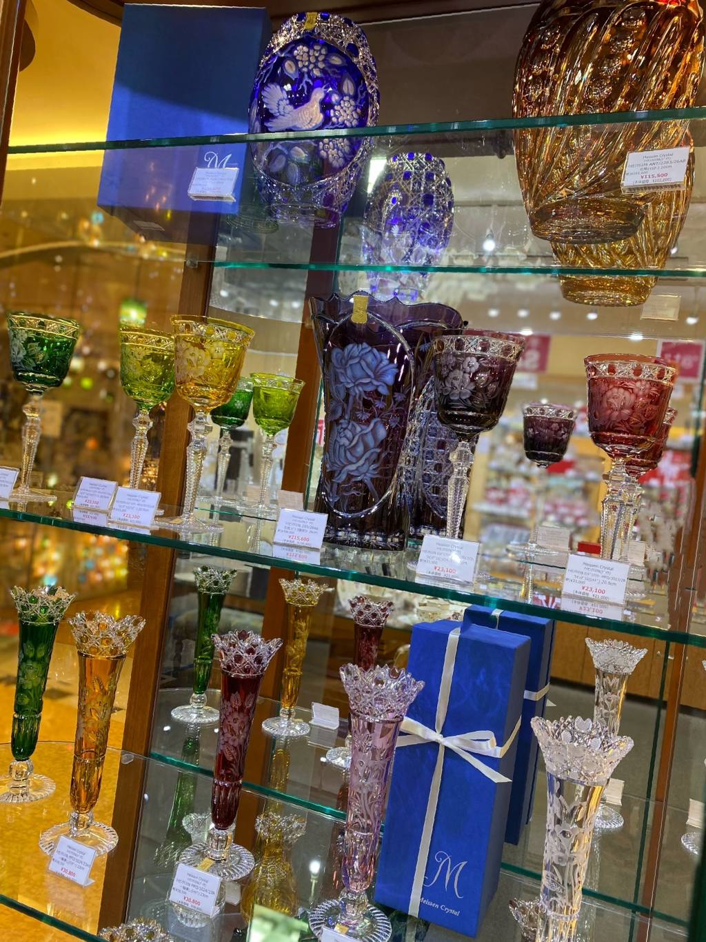 マイセンクリスタル カットガラス ボウル(径20.5cm) ワインレッド 鉢